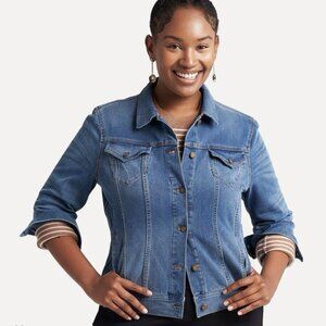 EUC Betabrand Yoga Denim Jacket Womans Size XL Medium Wash Blue, 8 pockets!!